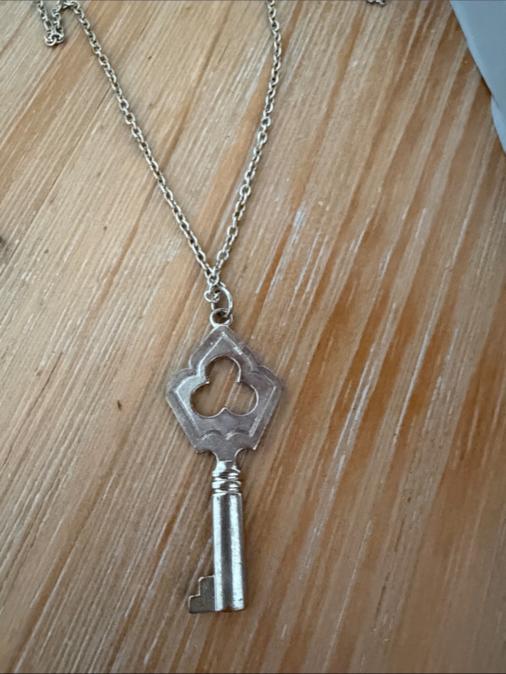 Silver Key Pendant Necklace - Silver Tone